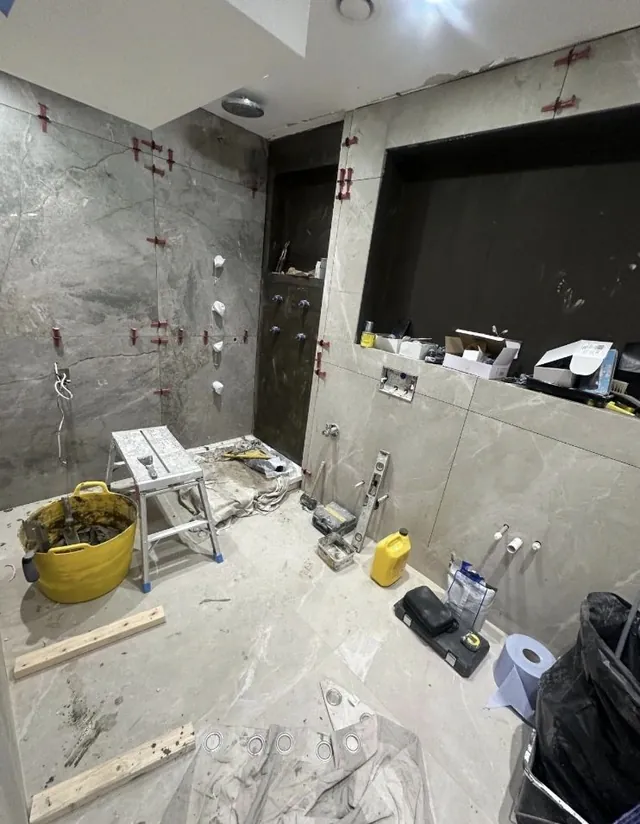 Wet room being prepared for tiling