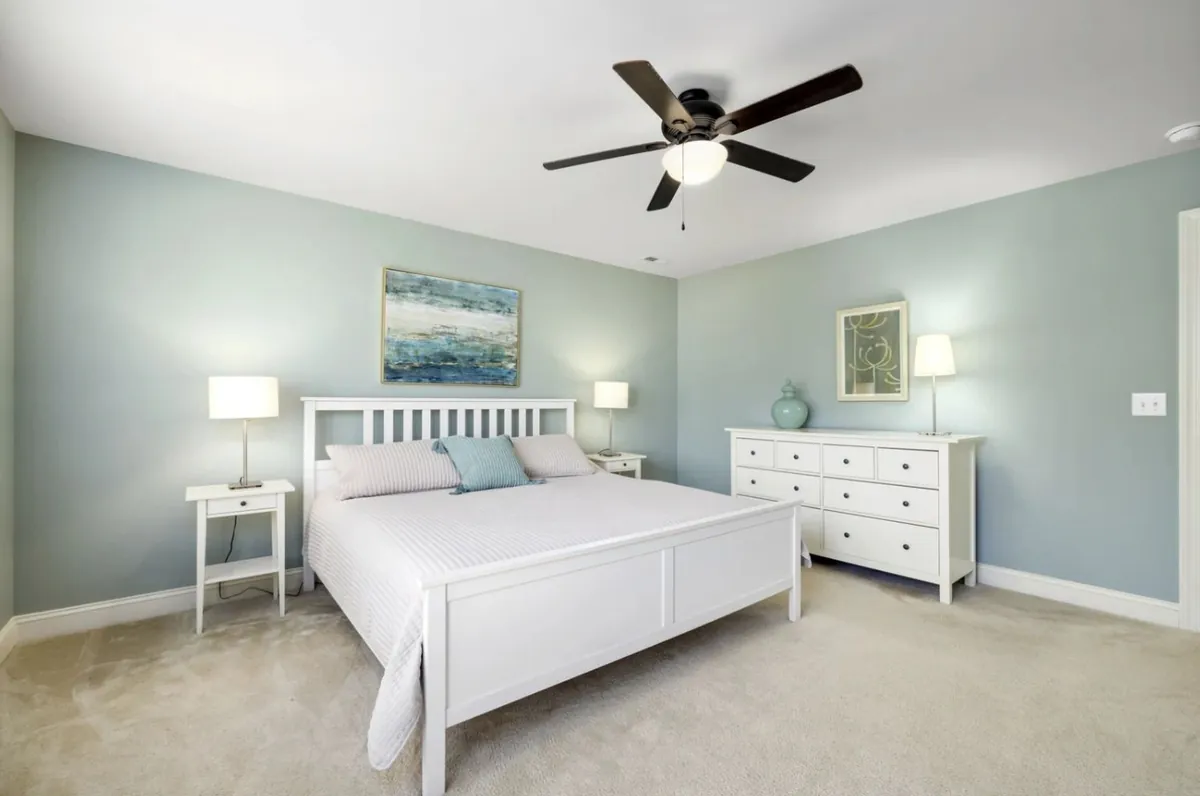Bedroom decorated in pale blue