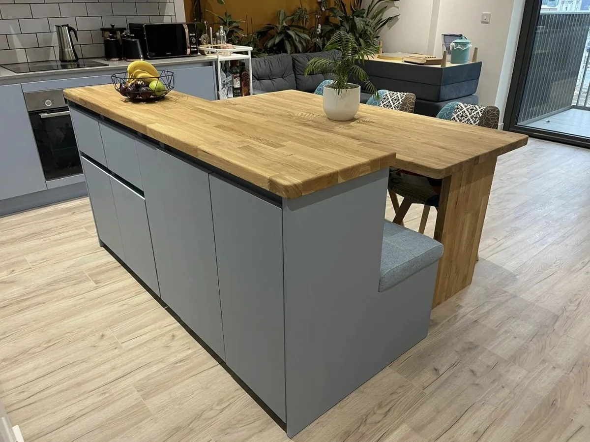 Kitchen island with oak worktop